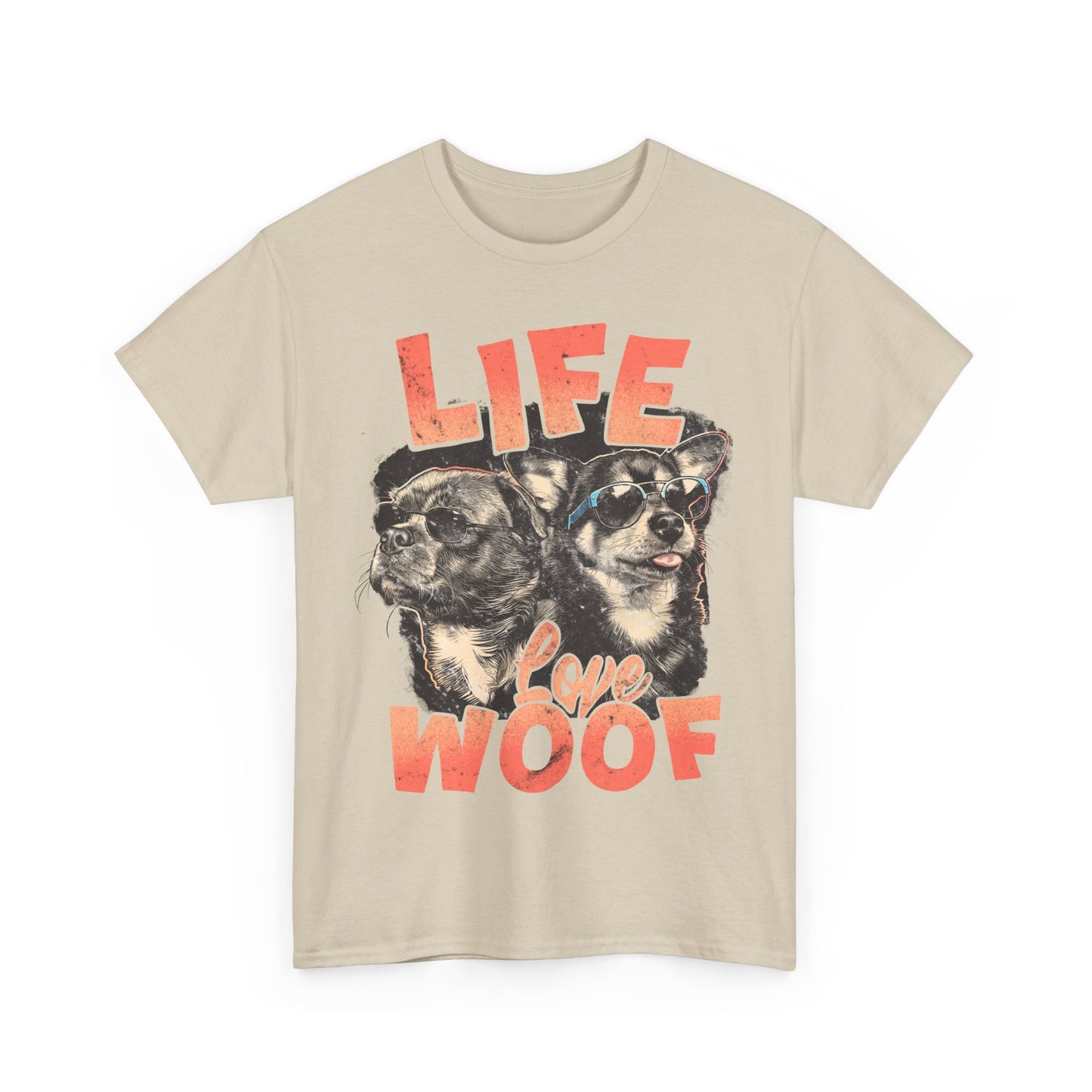 Dog Lover Tee - Life Love Woof Unisex Heavy Cotton