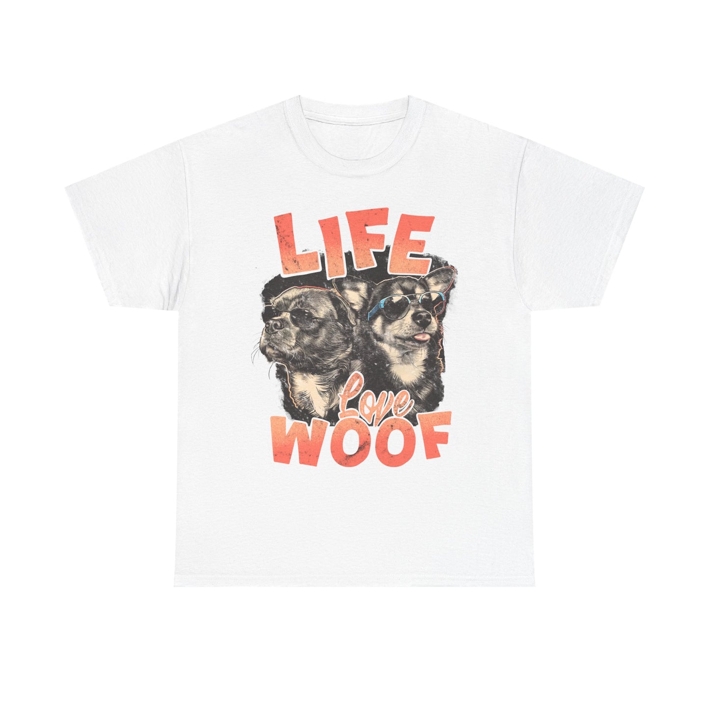 Dog Lover Tee - Life Love Woof Unisex Heavy Cotton