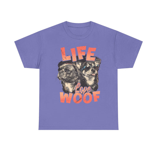 Dog Lover Tee - Life Love Woof Unisex Heavy Cotton
