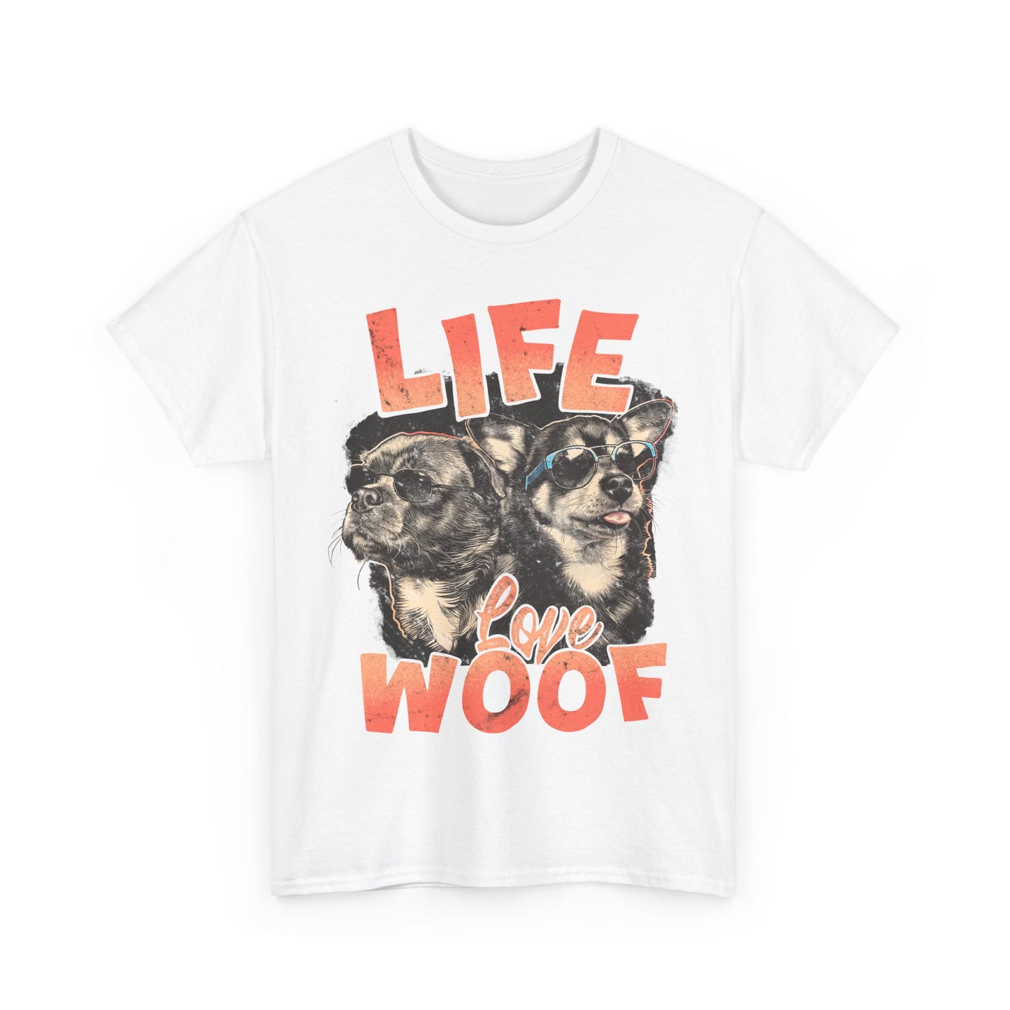 Dog Lover Tee - Life Love Woof Unisex Heavy Cotton